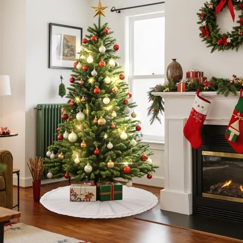 Lanpn Knitted Christmas Tree Skirt 40cm, Cable Knit Xmas Tree Skirt Rustic Christmas Tree Mat for Small Mini Pencil Slim Artificial Trees Winter Home Party Holiday Indoor Xmas Decor (Beige, 16 inch) by Lanpn - Image 5