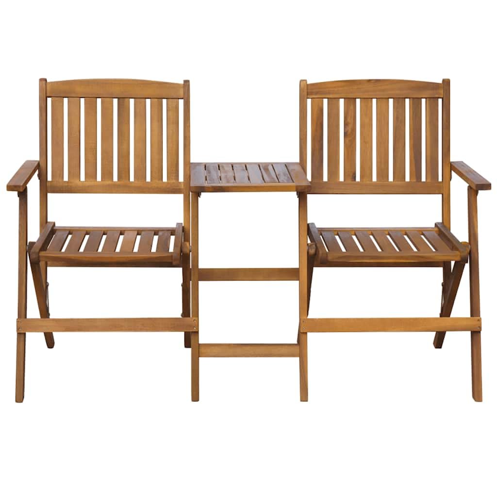 SYDE Banco Plegable Exterior con Mesa, Madera Acacia 140 cm | Para 2 Personas, Reposabrazos, Resistente a la Intemperie, Ideal Jardín y Terraza