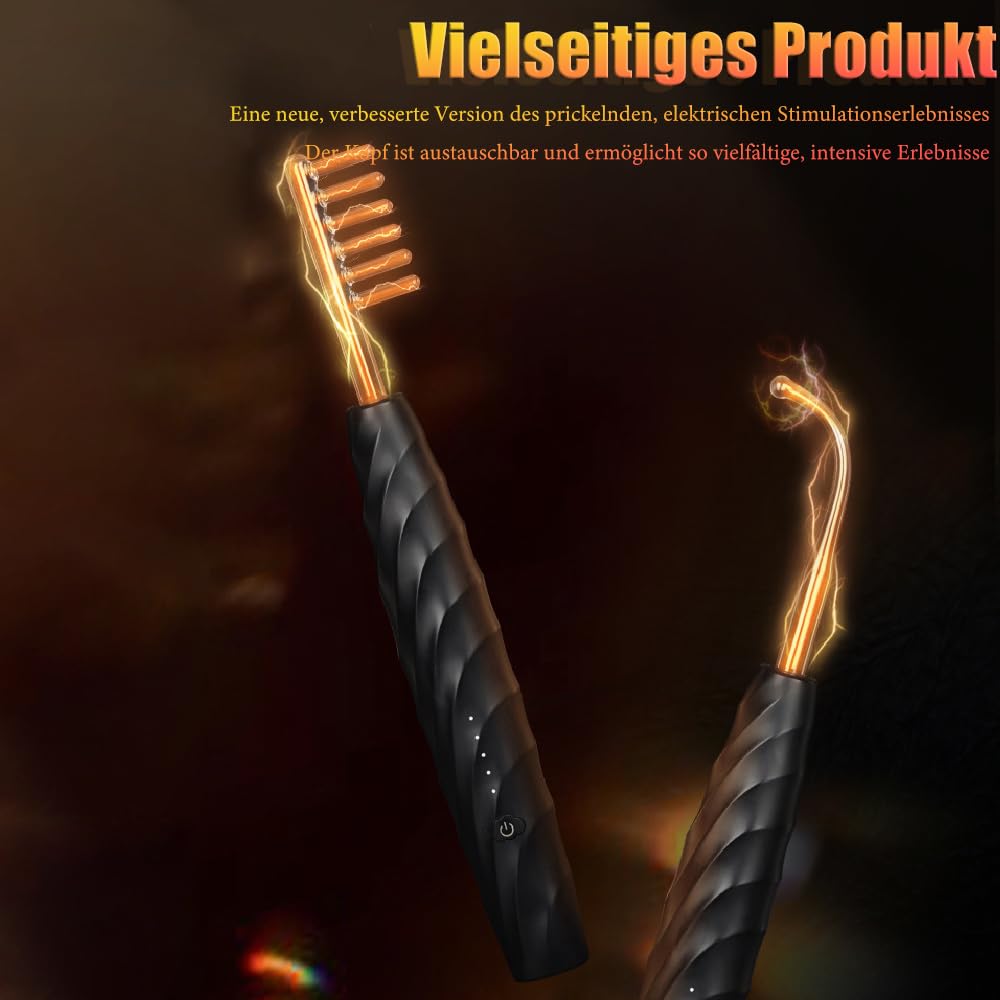 Elektroschocker BDSM Massagestab mit sichtbarem Stromfluss und 4 austauschbare Aufsätze, 5 Modi Elektrostimulation Massagegerät, USB-aufladbar Erotik Sexspielzeug für Männer, Frauen & Paare