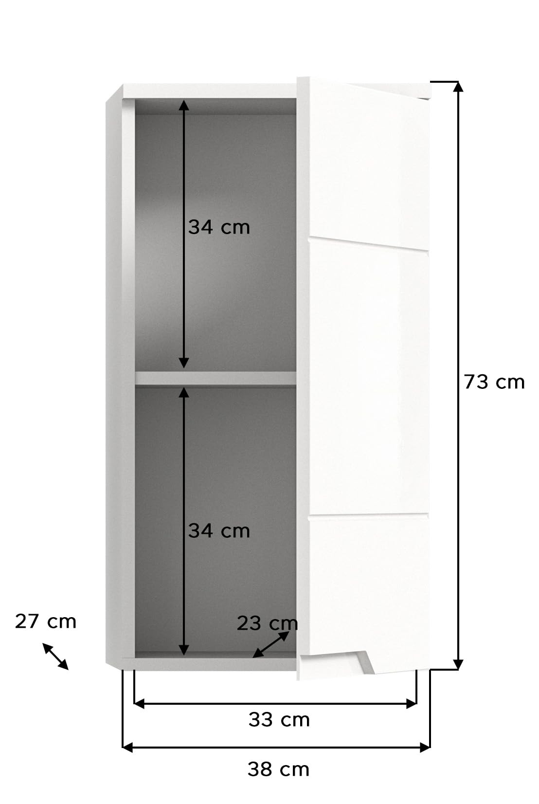 xonox.home - Hängeschrank Solero 38x73x27 cm in weiß und weiß hochglanz - Badezimmerkombination Badmöbel Badset - zeitloses Design schöner Blickfang