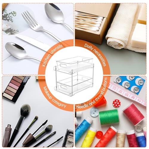 2 Pack Organizador Transparente de Plástico Bajo Fregadero de Doble Nivel con Cajones Deslizantes, Estante Removible con Bandeja, Asa y Pies Antideslizantes para Cocina, Baño y Gabinete miniatura 3