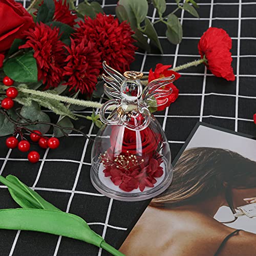Image of Preserved Flowers for Delivery Prime,Birthday Gifts for Women Mom Grandma | Christmas Rose Gifts for Women Mom Her,Glass Angel Figurines with Forever Preserved Flower Inside,Rose Gift Stocking Stuffers