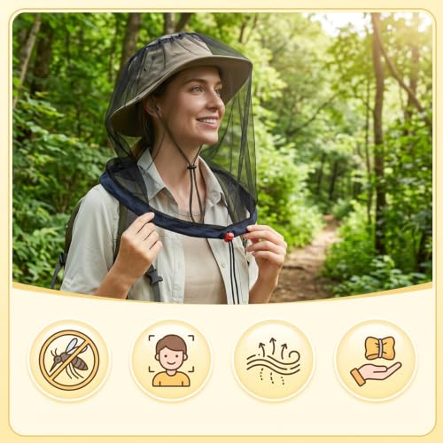 Mosquito Head Net, Red para Cabeza con Malla Ultra Fina, Protección para Actividades al Aire Libre como Camping, Senderismo, Pesca y Jardinería, con Bolsa de Almacenamiento Incluida miniatura 4