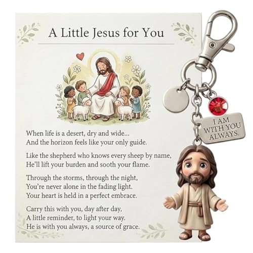 Image of A Little Jesus for You Comforting Pocket Reminder Keychain with Poem Card Gift Set,Christian Faith Pocket Hug Key Ring with Birthstone Charm,Inspirational Religious Gift for Women, Men (July)