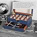 ROTHWELL 10-Slot Watch Box in Leather with Valet Drawer, Luxury Watch Case Display Organizer with Ultra Soft Microsuede Liner, Jewelry and Sunglass Holder With Large Glass top (Blue/Tan)