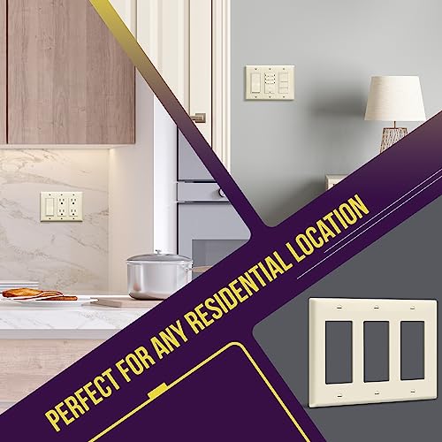 Image of ENERLITES Decorator Light Switch or Receptacle Outlet Wall Plate, Gloss Finish, Size 3-Gang 4.50 inch x 6.38 inch, Polycarbonate Thermoplastic, 8833-LA, Light Almond (Pack of 2)