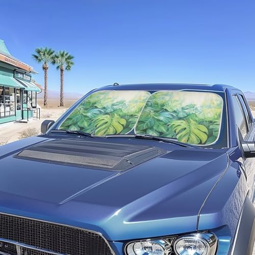 Image of Palm Leaf Sun Shade for Car Windshield Foldable Front Windshield Shade for Sun Auto Vehicle Shield Reflector Blocking Screen Cover Fit Car Front Window for Trucks SUV Van