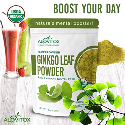 Ginkgo Biloba Leaf Powder 8Oz - Ginkgo Biloba Tea Supports Healthy Aging, Memory, Focus, Mood & Concentration - 100% Natural Ginko Leaf Extract, Vegan, Non Gmo & Certified Organic Ginkgo Leaf Powder #TOP1
