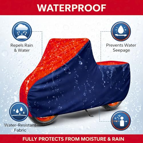 Image of 6X6 Heavy Duty Bike Cover for Jupiter 125, Dual Tone Red & Blue, All-Weather Protection, Waterproof, UV Resistant, Dustproof, Windproof, Durable Outdoor Motorcycle Body Covers for Daily Use