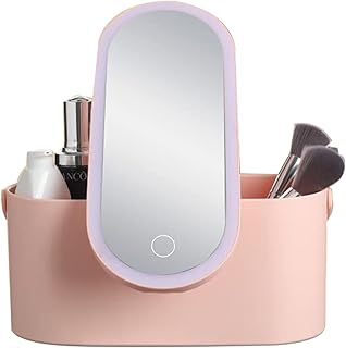 Misvayli Portable Travel Makeup Box Cosmetic Organiser Storage, 3-Color Light Beauty Case Women Girls Gift Bathroom Storage Box - Battery Style (9.2 x 4.1 x 4.5 in) - Pink