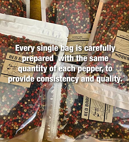 Red Baron Gourmet Peppercorn Blend, Organic, 100% Natural, With Elegant Grinder 7 Inch Tall, Stainless Steel And Glass Grinder, With Adjustable Ceramic Grinder. #TOP2