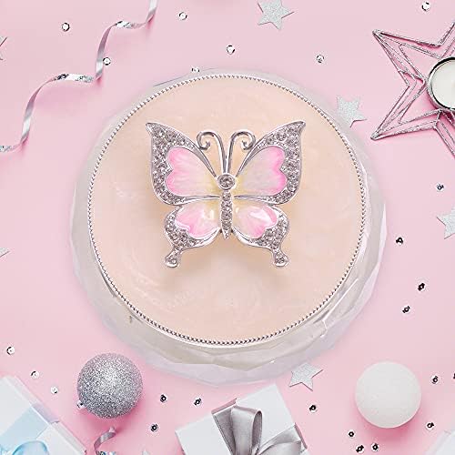 Lasody Butterfly Jewelry Storage Box for Rings Earrings Necklace Treasure Chest Organizer Jewelry Keepsake Gift Box Case for Girl Women (Butterfly w/Big Crystal box, Silver Plate)