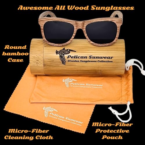Image of Wood Sunglasses | Polarized | Vintage Wooden Frame | 100% UVA /UVB Protection | Bamboo Case | Men Women