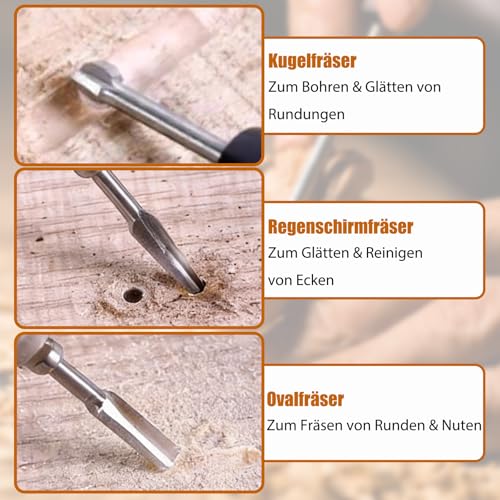 10-teiliges Holzschnitzwerkzeug Set – Schnitzbits & Gravierbohrer für Rotationswerkzeuge, 3 mm Schaft, Gravierbohrer Holz für Holz Schnitzen Gravieren Bohren Mikro Skulptur