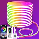 segrass Neon Led strip 15m, mit Fernbedienung, APP Steuerung, IP65 wasserdichte flexible Neon Rgb LED Streifen, 24V LED band Neon Seil Lampe, anwendbar auf Schlafzimmer, Raum und Außendekoration