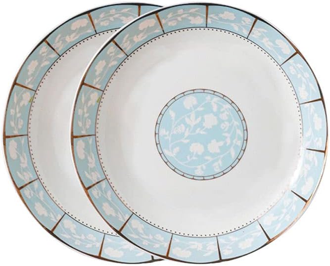 美しいラウンド型でゴールドリムのセラミック製サービングプレート。家庭用電子レンジ、食器洗い機対応。ステーキ、肉、パスタ、前菜、デザー