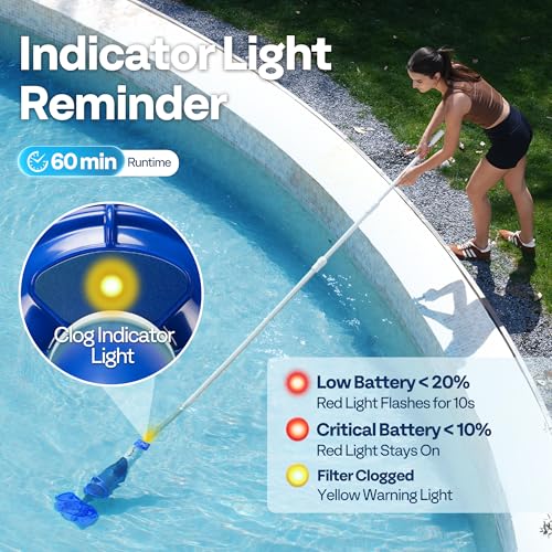 Image of VIVOHOME 40W Handheld Pool Vacuum18.5GPM Suction Long-Run 60min Battery | Cordless Pool Cleaner Powerful Motor Adjustable 9.12FT Pole for Above Ground & In-Ground Pools, Spas - Blue