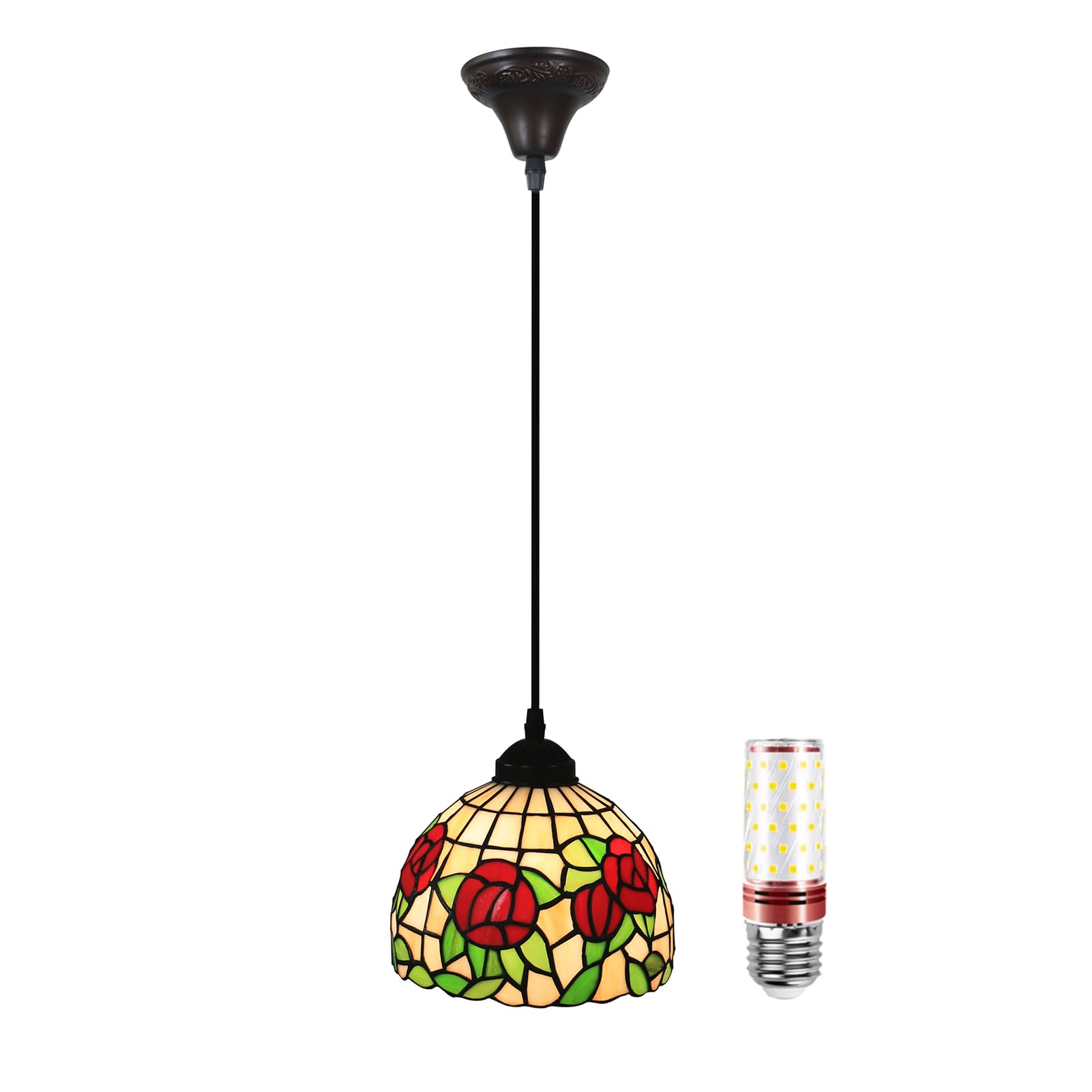 Uziqueif Pendant Light, Pendant Ceiling Light 8", Tiffany Style Hanging Ceiling Lights, Glass Lampshade, LED Kitchen Island Lights, vintage chandelier for Dining Room, Living Room, Height Adjustable,Y — image 1