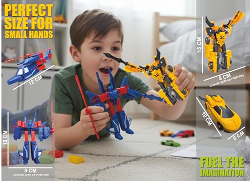 Image of Bazinga Transcops - Converting Robots Action Figure Toys | Set of 2 | Robot to Car & Car to Robot Action Figures | Yellow & Blue Combat Vehicle Toys | DIY Toy for Boys for Ages 3 +