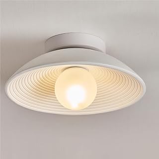 Asian Style Flush Mount Ceiling Light Frosted Acrylic G9 Single Head Lamp for Porch Entryway Corridor Balcony Japanese Chinese Inspired Homestay Lighting(White)