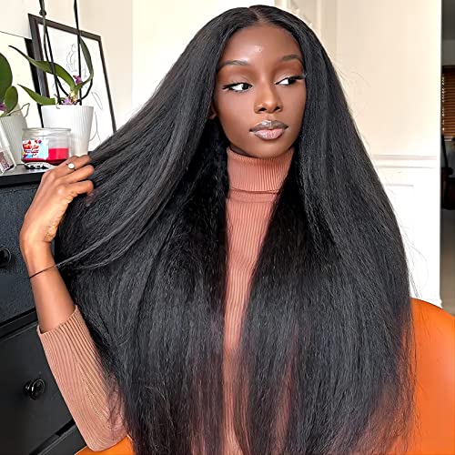Image of ISEE Glueless Wig Human Hair Kinky Straight 7X5 HD Lace Front Wig 20 Inch