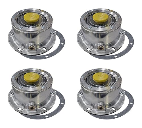 Mytee Products 4 Pack 3434009 Aluminum Trailer Hub Cap w/Yellow Rubber Plugs & Gasket - 6 Holes Hub Cap for Trailer Axle, Replacement for Stemco 343-4009