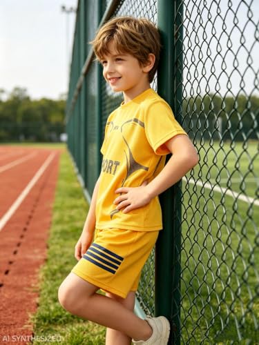 Image of Boys Clothes Short Set 6 Piece Outfit Athletic T-Shirt and Quick Dry Shorts Kids Summer Clothing Set Size 3-14