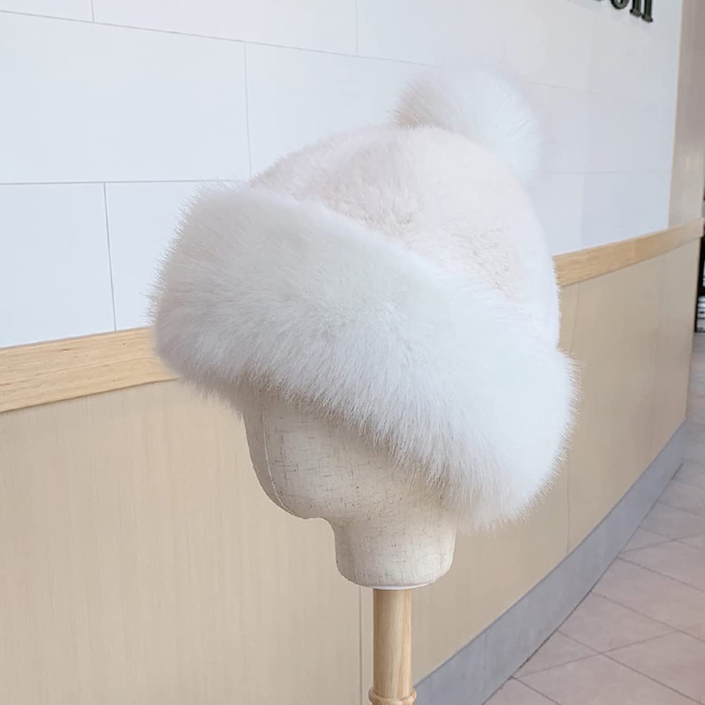 iSpchen Damenmütze Fellmütze Kunst Pelz Mütze Kunstpelzmütze Winter Warme Mütze Kunstfell Wintermütze Bommel Ohrenschutz Cap Mütze