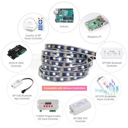 Image of WS2812B IC RGB LED Strip Light 150 LEDs 16.4FT /5M 30Pixels /M Addressable 5050SMD Flexible Lamp IP67 Black FPCB, Dream Color DC5V (Power Supply & Controller Not Included)