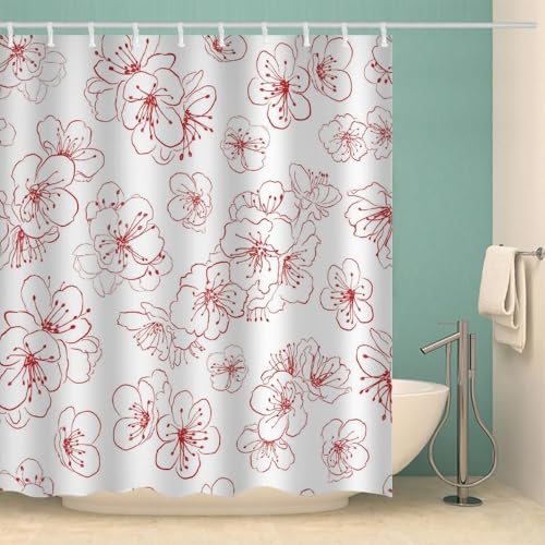 Duschvorhang 120x180 cm Pfirsichblüten 3D Duschvorhänge Anti-Schimmel Wasserdicht Minimalistischer Modernismus Waschbar Stoff Polyester Badevorhänge mit 8 Haken für Badezimmer Badewanne e.1972