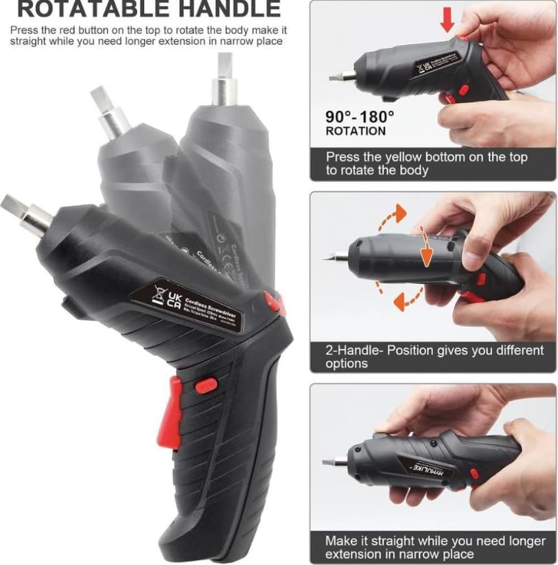 Cordless Power Screwdriver Electric Screwdriver Rechargeable Set, Pivoting Handle