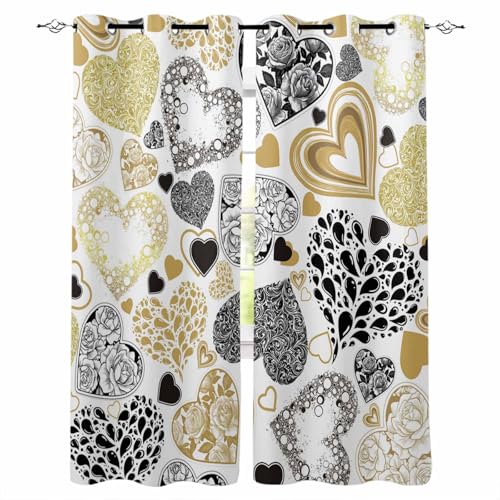 Valentine's Day Blackout Curtains 45 Inches Long, Romantic Love Heart