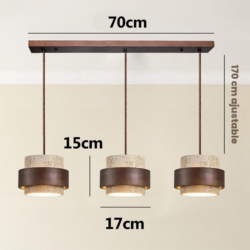 Lámpara Colgante De Piedra Natural Cilíndrica Travertino Estilo Wabi Sabi Y Nórdico Con Madera Para Isla De Cocina Decoración Del Hogar Ajustable Pasillo Dormitorio Comedor Iluminación De Techo(