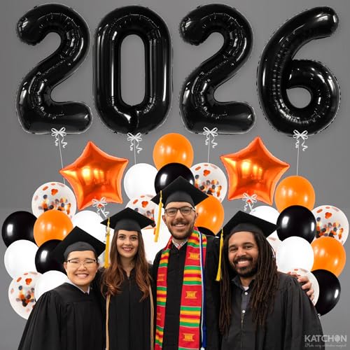 Image of Graduation Decorations 2026 | Black 2026 Balloons Set, Giant 40 Inch - Pack of 34 | Orange and Black Graduation Balloons 2026 | Grad Decorations 2026 Kit, Graduation Decorations Class of 2026, KatchOn