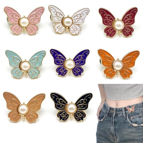 BRDXOOL Lot de 8 boutons papillon amovibles pour jeans, sans couture, aucun outil nécessaire, boucles de ceinture décoratives, ensemble de boucles de ceinture réglables