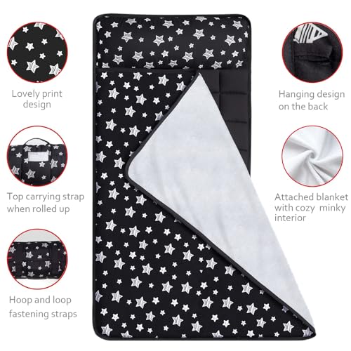 image for Moonsea Toddler Sleeping Bag Nap Mat Black with Pillow and Fleece Blan