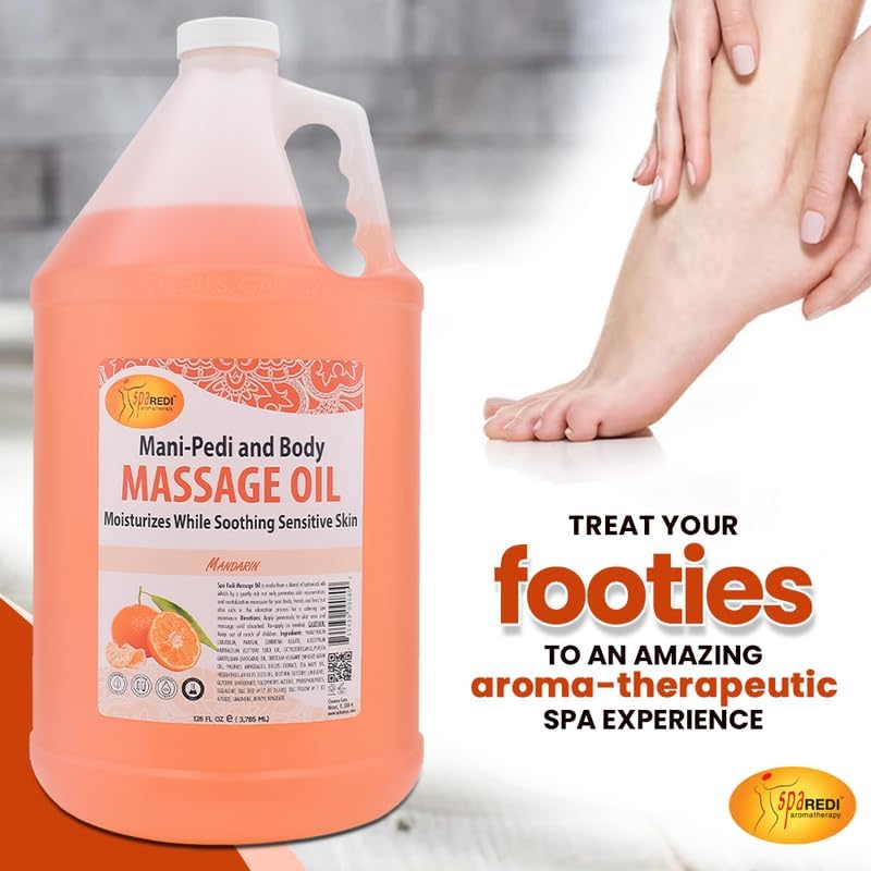 SPA REDI - Mandarin Scented Massage Therapy Oil, 128 Oz - Full Body Massage, Almond, Cotton Seed, Sunflower, Avocado & Essential Oils, Vitamin E - Image 4