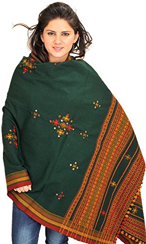 Image of Exotic India Women's Kutch Wool Shawl (SHV95--beige)