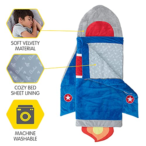 Bixbee Kids Sleeping Bag, Soft Sleepy Sack For Kids & Toddlers | Easy Roll Up Design For School, Daycare + Naptime, 60 X 22 Inches | Cozy Slumber Bag With Lining | Rocket Sleeping Bag For Boys + Girls #TOP2