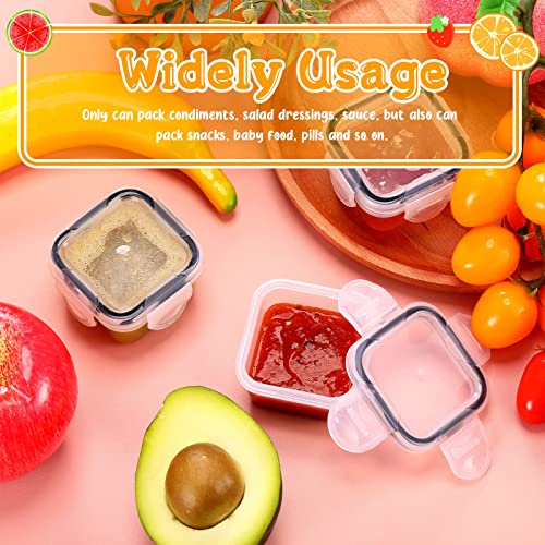 Mimorou 20 Pcs Plastic Salad Dressing Containers 2 Oz Sauce For Lunch Box Reusable Condiment With Lids Square Mini Fridge Leakproof Food Storage Containers, Clear & Black #TOP4