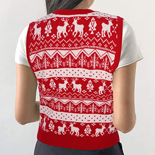 Image of JULYCLO Christmas Sweater Vest Women Ugly Xmas Reindeer Knit Sweaters Casual Santa Snowflake V Neck Sleeveless Outwear Tops