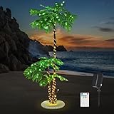 Lynxor Solar-Powered Lighted Palm Trees 6FT Three-Tree, Adjustable LED Palm Trees for Outdoor Patio, 19 Lighting Modes, Waterproof Metal Trunk with Heavy Base, Perfect for Party Decor