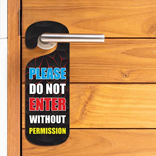 Image of CVANU Please Do Not Enter Without Permission Wooden Door Sign Hanger Size(24cm x 8.5cm) cv76