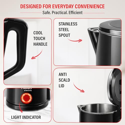 Image of Hilton Premium Black 2 Litre Electric Kettle | 1500-Watt with Stainless Steel Body, Cool Touch Handle, Auto Switch-off Mechanism for Boiling Water, Tea, Coffee & instant noodles