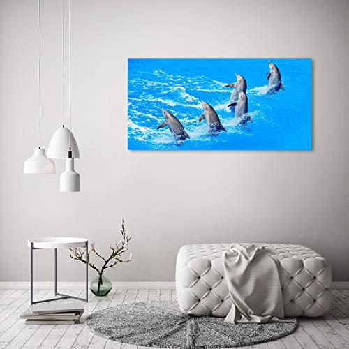 Photo décorative dauphins tableau en verre 120x60 cm bleu salon - 4