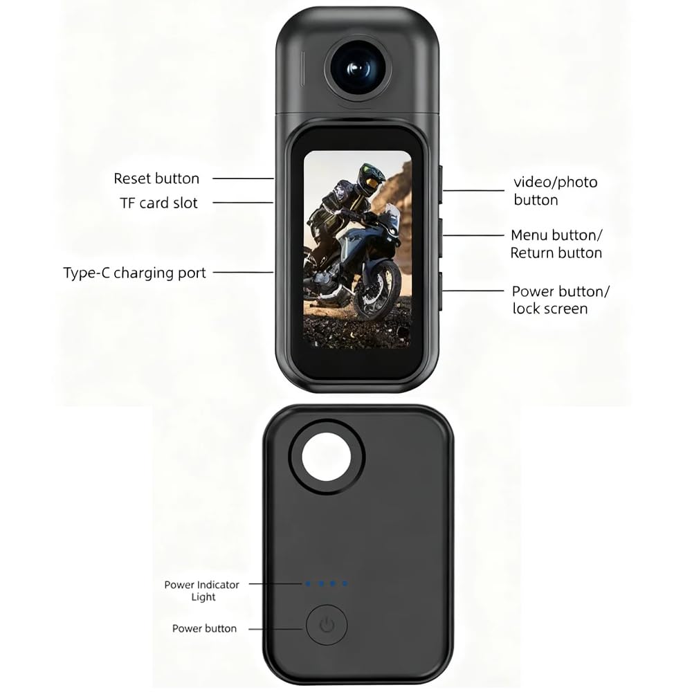 Mini Action Cam con Schermo Touch, Fotocamera Magnetica Portatile per Vlog e Social Media, Mini Body Cam con Custodia Subacquea 30m, Grandangolo 120°, WiFi, Supporto App，Bianca