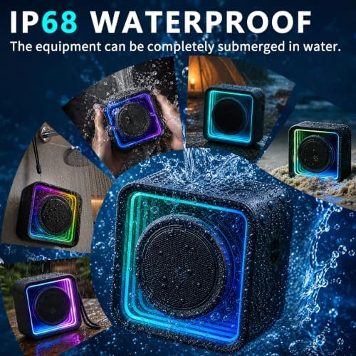itcavl Small Bluetooth Speaker with Strap, IP68 Waterproof Small Cute 6.0 Bluetooth Speaker with Aux Input, TF Card, TWS Pairing, RGB Light, 20H Play time, Mini Bluetooth Speakers for Shower, Office - 5