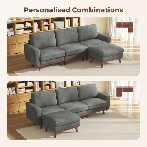 Image of Vesgantti 97 inch Modular Sectional Sofa Dark Gray, L-Shaped Couch with Movable Ottoman, Comfy Corduroy Couch with Spring Cushion, Modular Sofa with Deep Seat for Living Room, Bedroom and Apartment