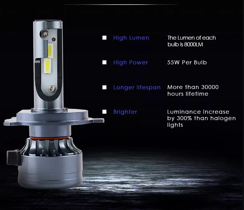 France-ledcar - Kit de bombillas LED H4, 6500 K, impermeable, IP65, larga duración, alta calidad, +300% de brillo, kit LED antierror para vehículo