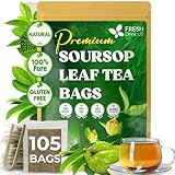 FreshDrinkUS, 105 Premium Soursop Graviola Leaf Tea Bags, The Finest Soursop Tea, 100% Natural and Pure, Handmade, Made With Natural Materials-Corn Fiber Tea Bag, Sugar/ Caffeine/ Gluten Free, Hoja Guanabana Tea